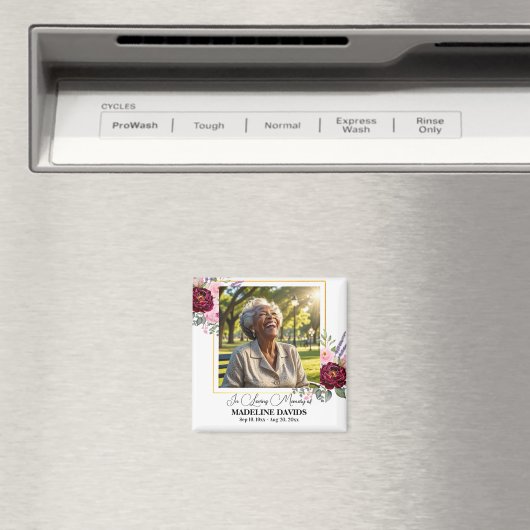 Elegant Peonies Photo Funeral Keepsake  マグネット (インサイチュ (食洗機))