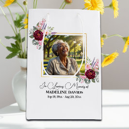 Elegant Peonies Photo Funeral Keepsake ミディアムペーパーバッグ