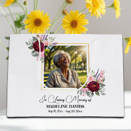 Elegant Peonies Photo Funeral Keepsake ラージペーパーバッグ