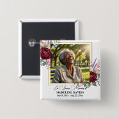 Elegant Peonies Photo Funeral Keepsake  缶バッジ (正面&裏面)