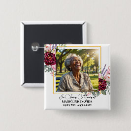 Elegant Peonies Photo Funeral Keepsake  缶バッジ