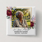 Elegant Peonies Photo Funeral Keepsake  缶バッジ (正面)