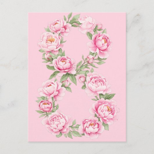 Elegant Peony Flower Illustration for March 8  シーズンポストカード (正面)