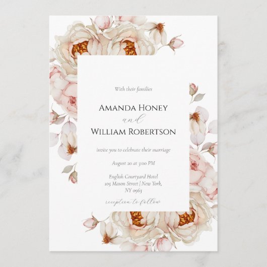 Elegant Peony Garden Wedding Invitation 招待状 (正面)