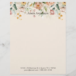 Elegant Peony Hydrangea Floral Pattern Border レターヘッド