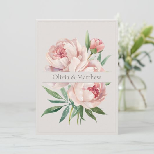 Elegant Peony Wedding Invitation with QR Code 招待状 (スタンド正面)