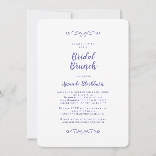 Elegant Periwinkle Blue Calligraphy Bridal Brunch  招待状 (正面)