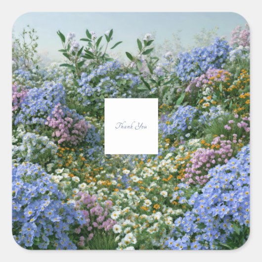 Elegant Periwinkle Blue Orange Wildflower Meadow スクエアシール (正面)