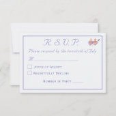 Elegant Periwinkle Two Hearts Catholic Wedding  出欠カード (正面)