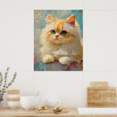 Elegant Persian Kitten – Cute Pastel Digital Portr ポスター (キッチン)