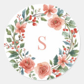 Elegant Personalised Floral Watercolour Monogram   ラウンドシール (正面)