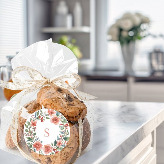 Elegant Personalised Floral Watercolour Monogram   ラウンドシール