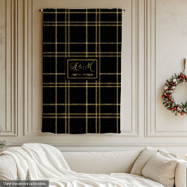 Elegant Personalized Black Gold Tartan Blanket フリースブランケット