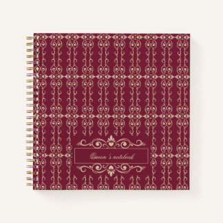 Elegant Personalized Burgundy & Gold Floral Swirl ノートブック