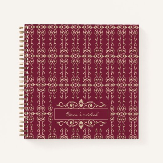 Elegant Personalized Burgundy & Gold Floral Swirl  ノートブック (正面)