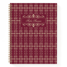 Elegant Personalized Burgundy & Gold Floral Swirl