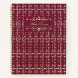 Elegant Personalized Burgundy & Gold Floral Swirl  ノートブック