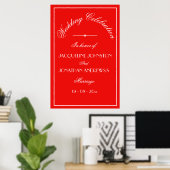 Elegant Personalized Chic Red Wedding Welcome Sign ポスター (ホームオフィス)