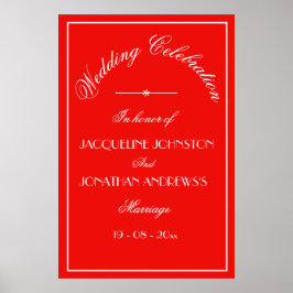 Elegant Personalized Chic Red Wedding Welcome Sign ポスター