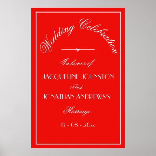 Elegant Personalized Chic Red Wedding Welcome Sign ポスター (正面)