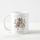 Elegant Personalized Christmas Bow Mug コーヒーマグカップ (左)