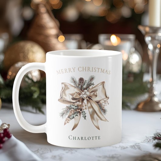 Elegant Personalized Christmas Bow Mug コーヒーマグカップ