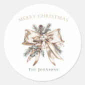 Elegant Personalized Christmas Bow Sticker ラウンドシール (正面)