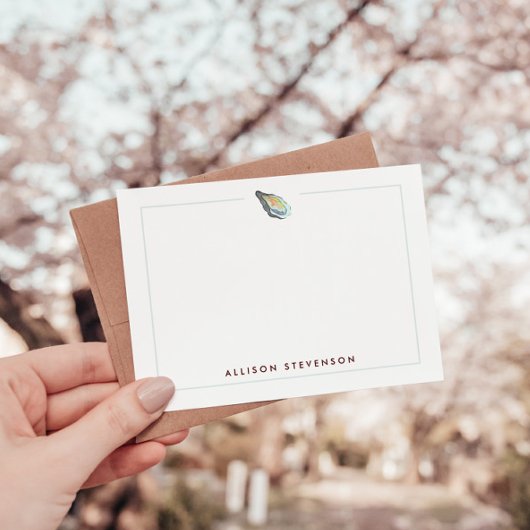 Elegant Personalized Coastal Oyster Watercolor ノートカード