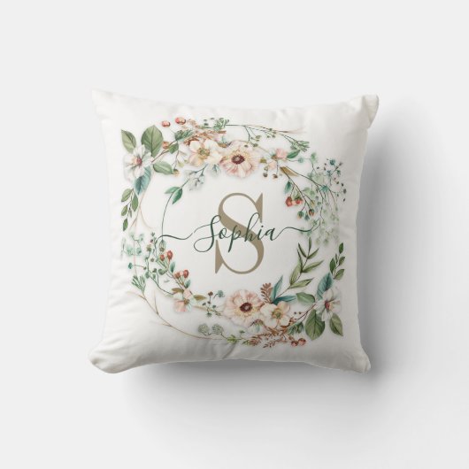 Elegant Personalized Floral Monogram Name クッション (正面)