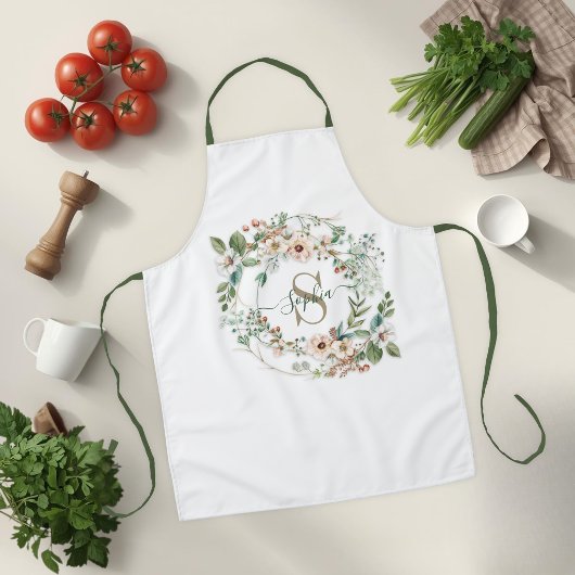 Elegant Personalized Floral Monogram Name Apron エプロン