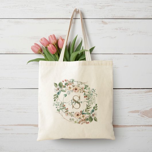Elegant Personalized Floral Monogram Name Tote トートバッグ