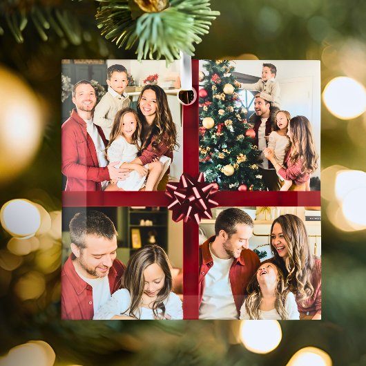 Elegant Personalized Four Photo Collage Gift Trend ガラスオーナメント