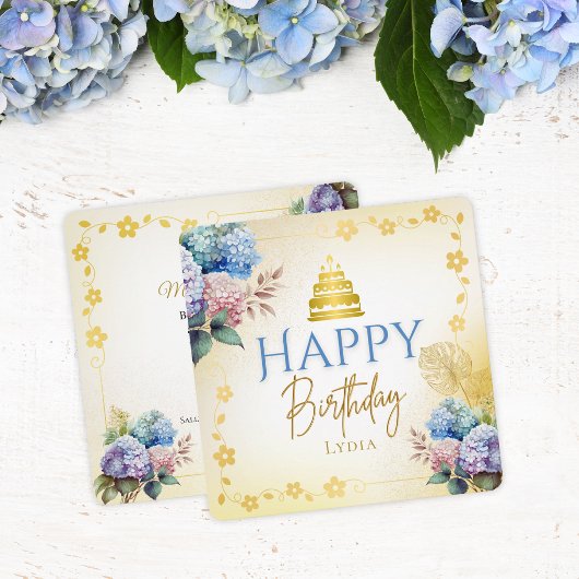 Elegant Personalized Hydrangea Flat Birthday カード