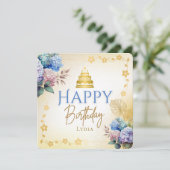 Elegant Personalized Hydrangea Flat Birthday カード (スタンド正面)