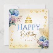 Elegant Personalized Hydrangea Flat Birthday カード (正面)