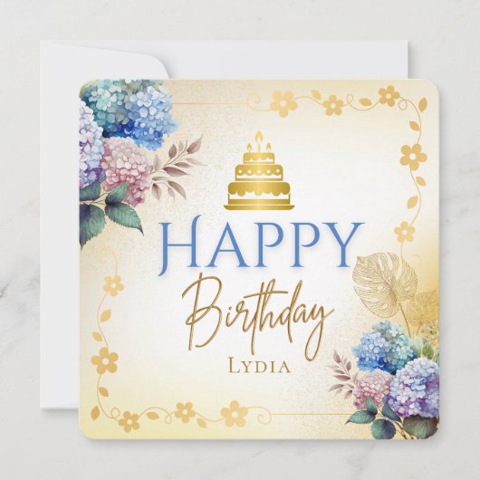 Elegant Personalized Hydrangea Flat Birthday カード (正面)