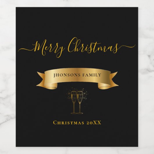 Elegant Personalized Merry Christmas Wine Label ワインラベル (シングルラベル)