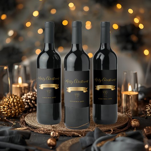 Elegant Personalized Merry Christmas Wine Label ワインラベル