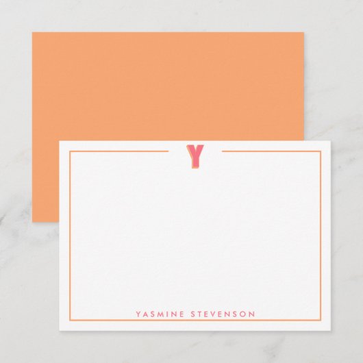 Elegant Personalized Monogram 3D Letter Y Initial ノートカード (正面/裏面)