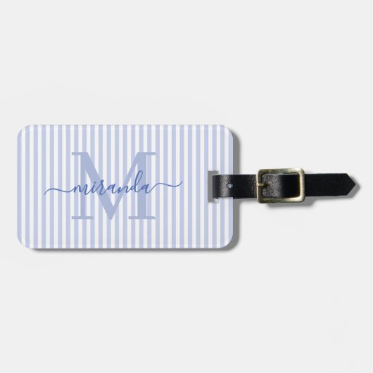 Elegant Personalized Monogram Blue Stripe ラゲッジタグ (正面横)