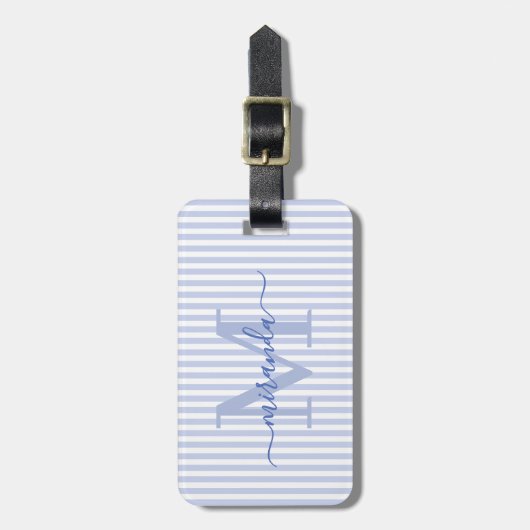 Elegant Personalized Monogram Blue Stripe ラゲッジタグ (正面縦)