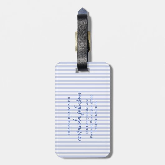 Elegant Personalized Monogram Blue Stripe ラゲッジタグ (裏面縦)