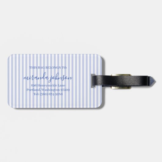 Elegant Personalized Monogram Blue Stripe ラゲッジタグ (裏面横)