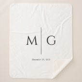 Elegant Personalized Monogram Date Sherpa Blanket シェルパブランケット (正面)