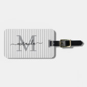 Elegant Personalized Monogram Gray Stripe ラゲッジタグ (正面横)