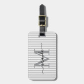Elegant Personalized Monogram Gray Stripe ラゲッジタグ (正面縦)