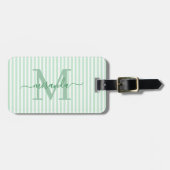 Elegant Personalized Monogram Green Stripe ラゲッジタグ (正面横)