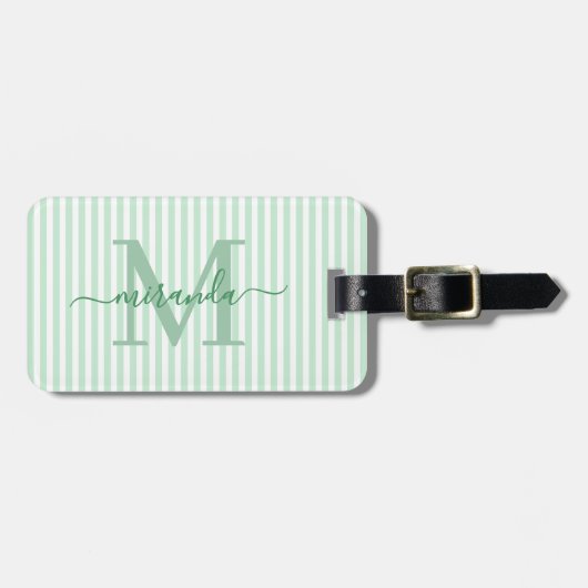 Elegant Personalized Monogram Green Stripe ラゲッジタグ (正面横)