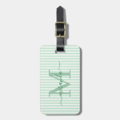 Elegant Personalized Monogram Green Stripe ラゲッジタグ (正面縦)