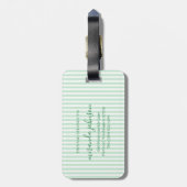 Elegant Personalized Monogram Green Stripe ラゲッジタグ (裏面縦)